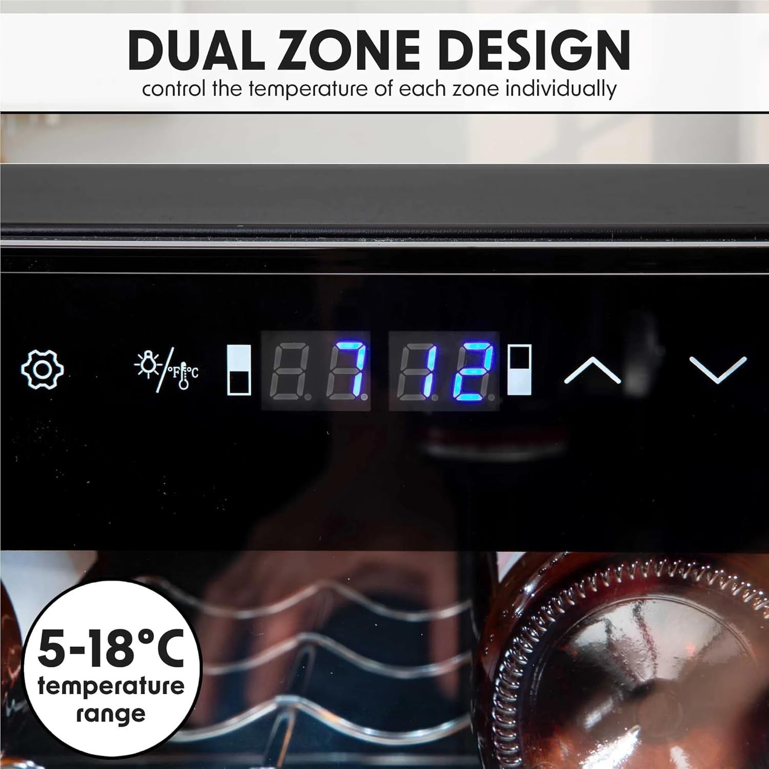 52 Bottle Dual Zone Wine Cooler Fridge Touch Screen LED Glass Door Black