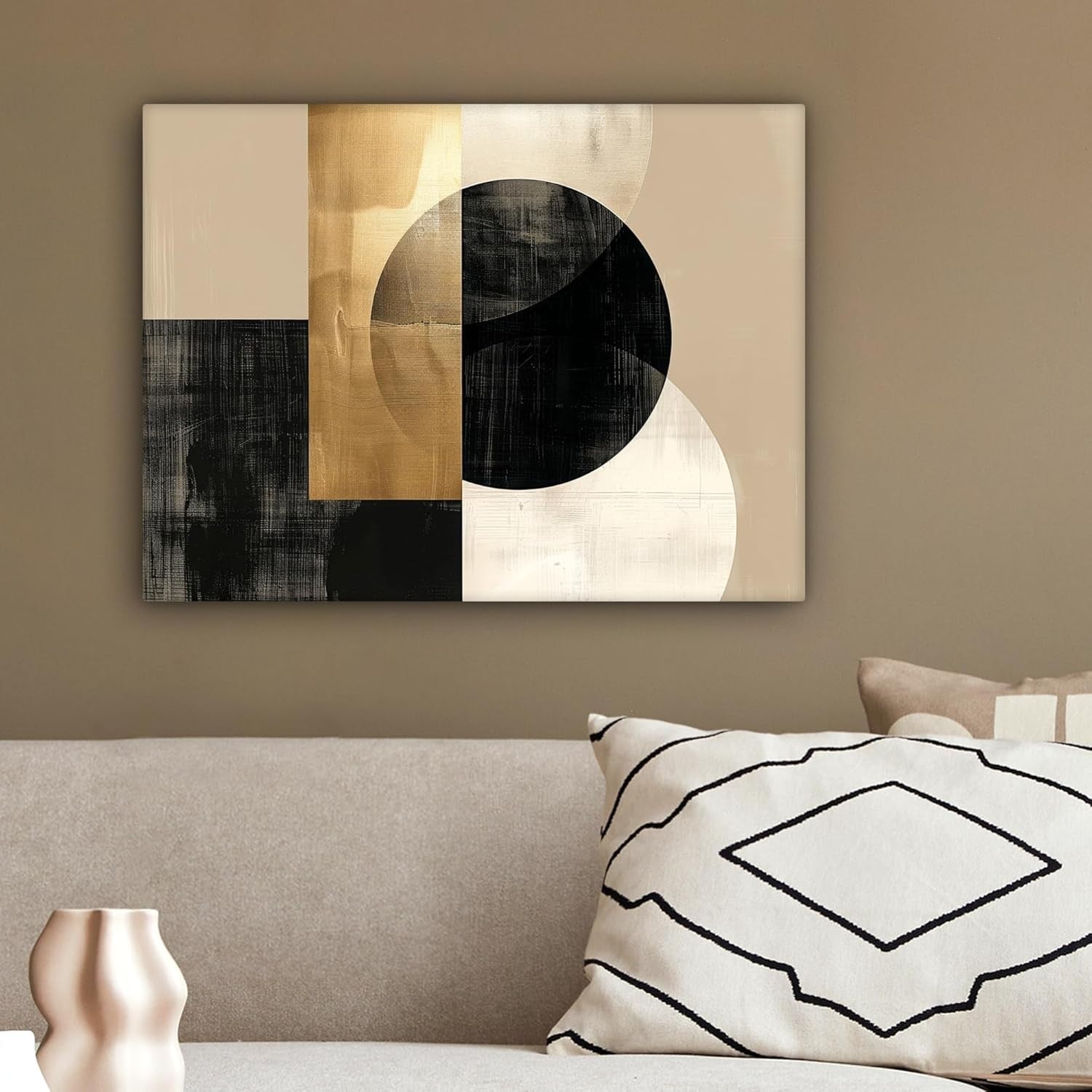 Gold Black Abstract Canvas Wall Art 40x30cm Framed Modern