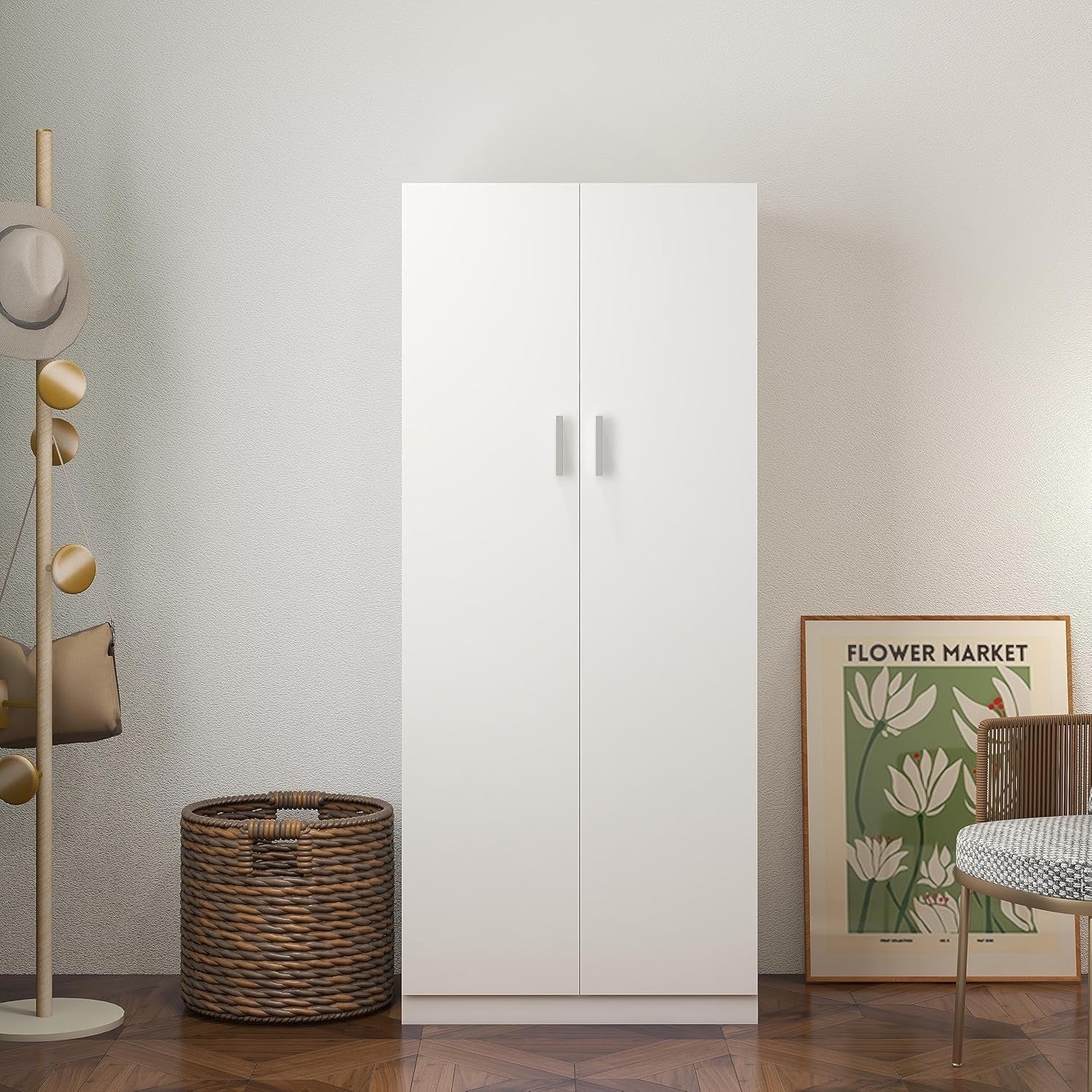 White 2 Door Wardrobe with Hanging Rail & Storage Shelf for Small Rooms