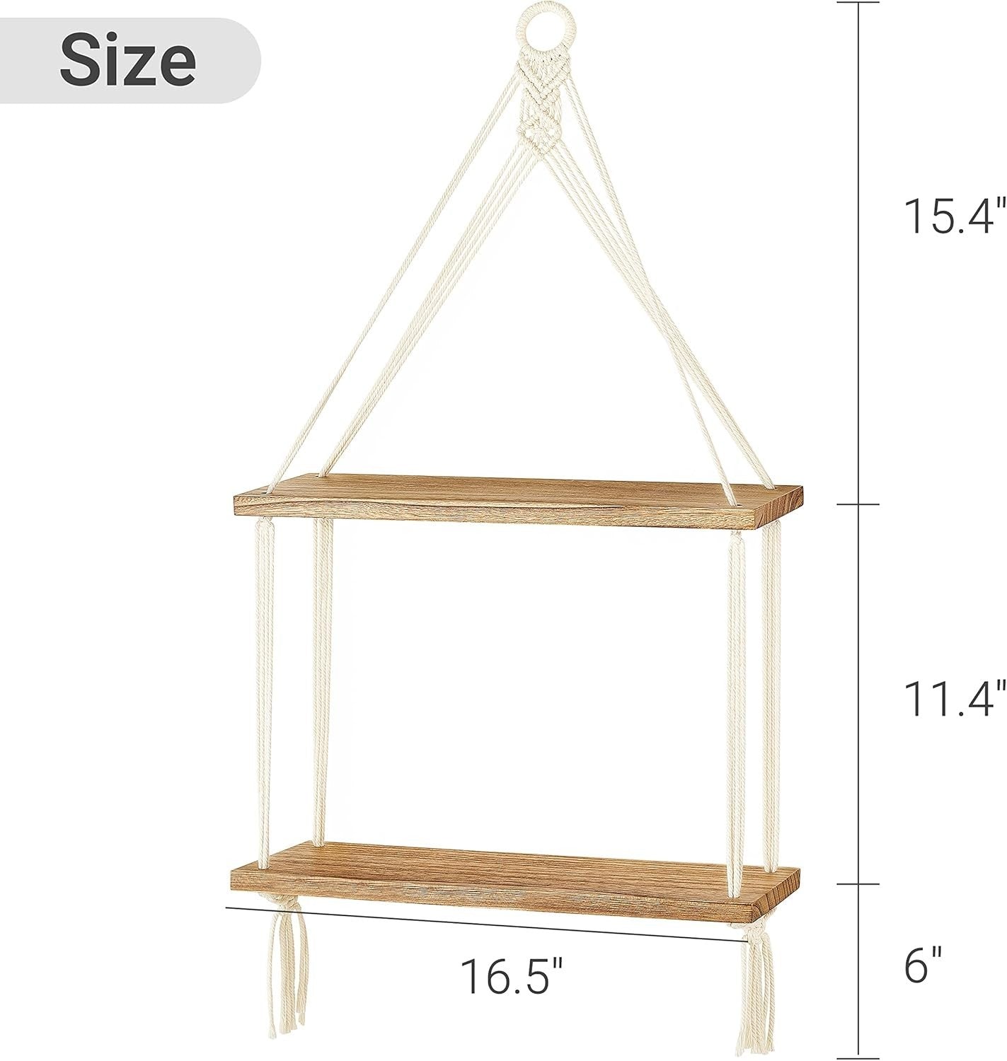 Boho Macrame 2-Tier Hanging Shelf Wood Floating Wall Decor