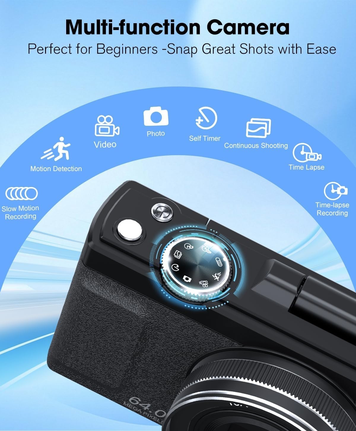 4K 64MP Digital Camera Flip Screen Vlogging Camera 32GB 2 Batteries