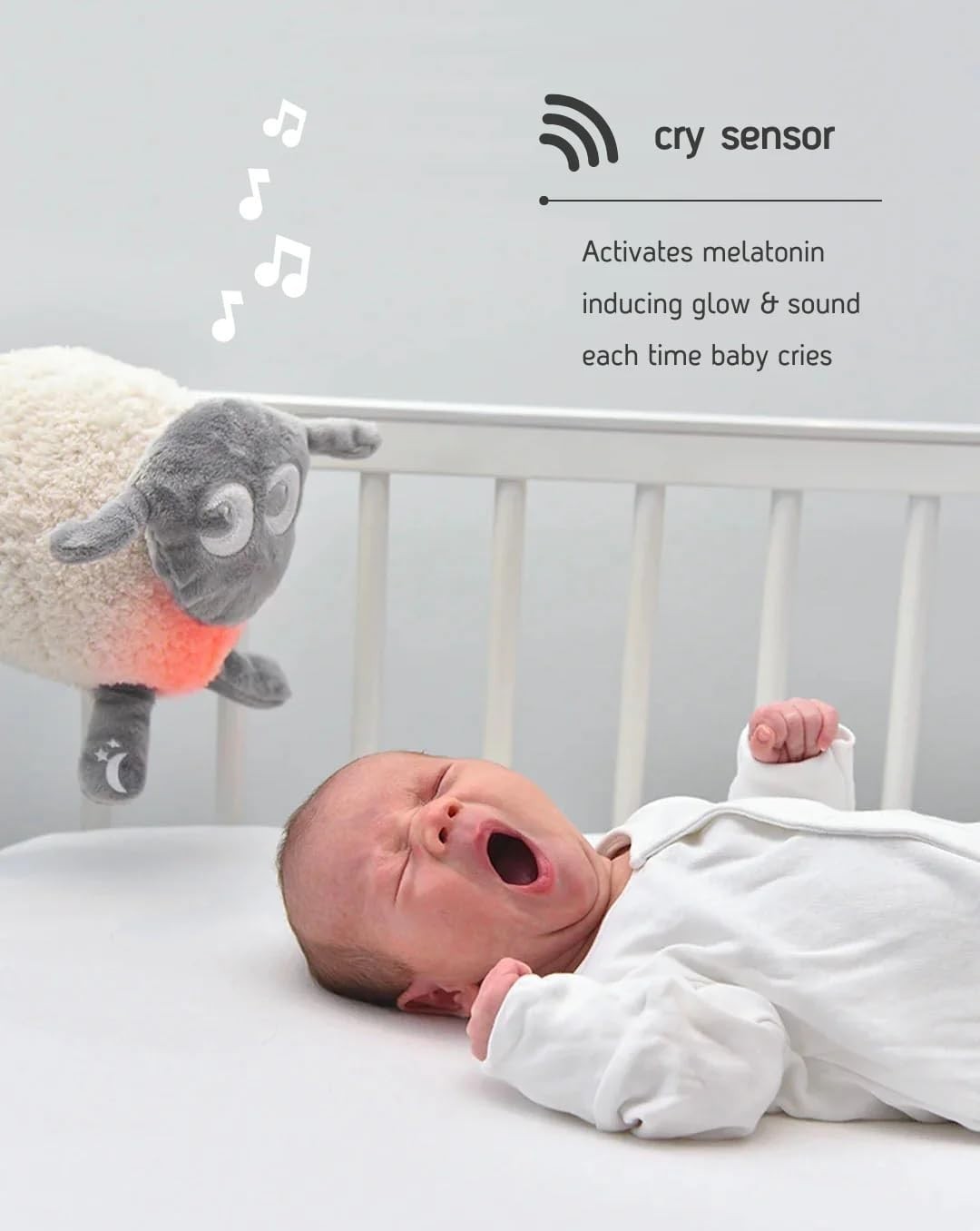Baby Sleep Aid Plush White Pink Noise Cry Sensor Night Light USB