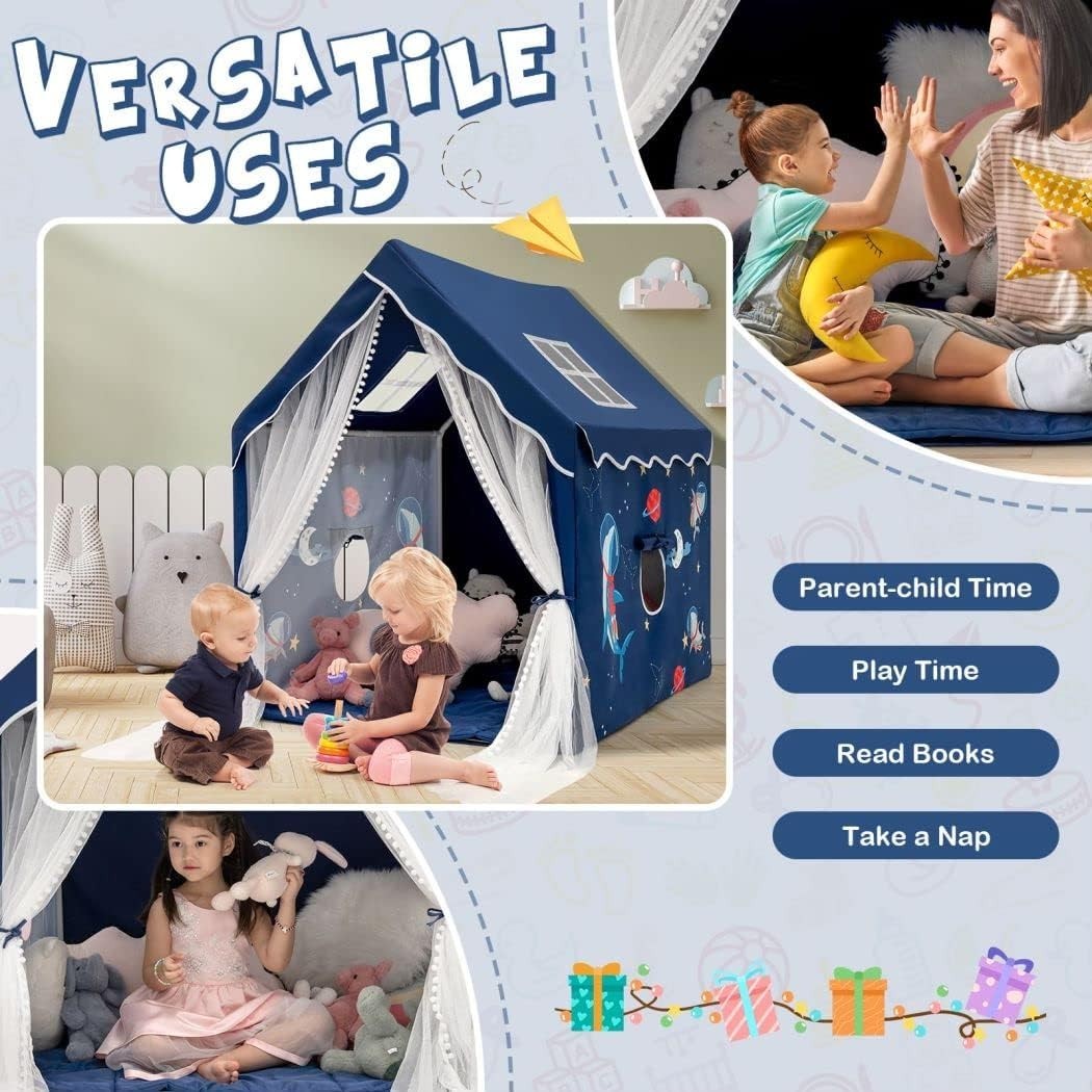 Large Kids Castle Play Tent Indoor Outdoor w Washable Mat Windows
