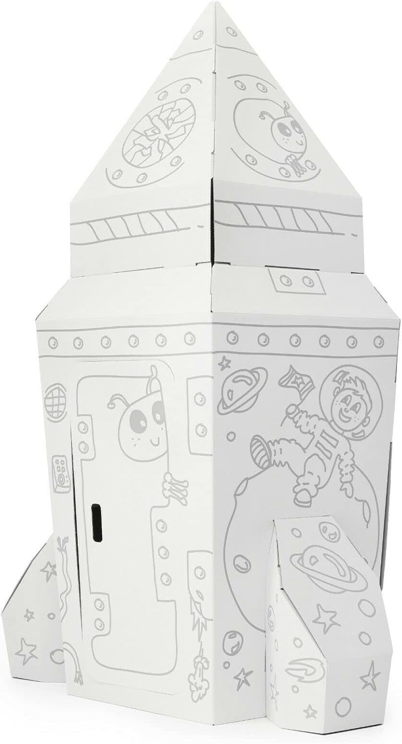 XL Cardboard Spaceship Playhouse Kids Colour In Rocket Craft Toy