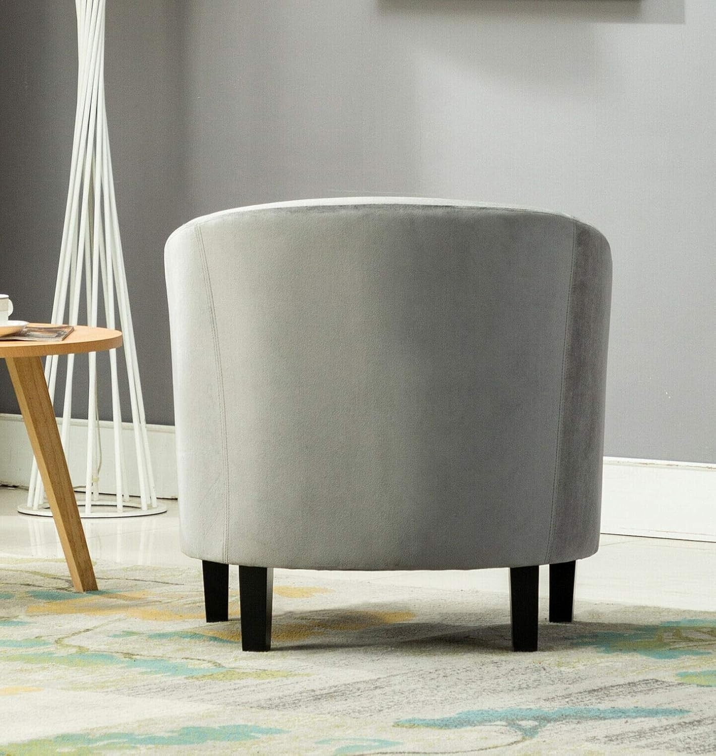 Grey Velvet Tub Chair Armchair Accent Seat for Lounge Dining Bedroom Café