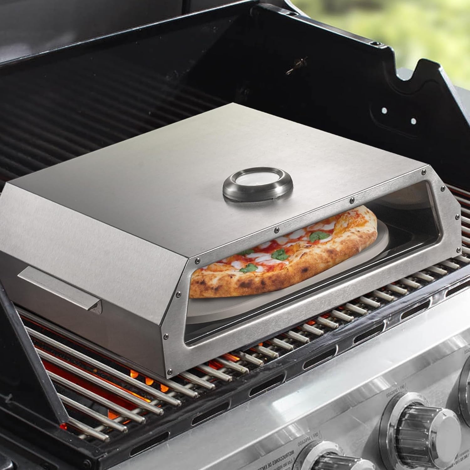 Portable Stainless Steel Pizza Oven | Outdoor BBQ Grill with Thermometer