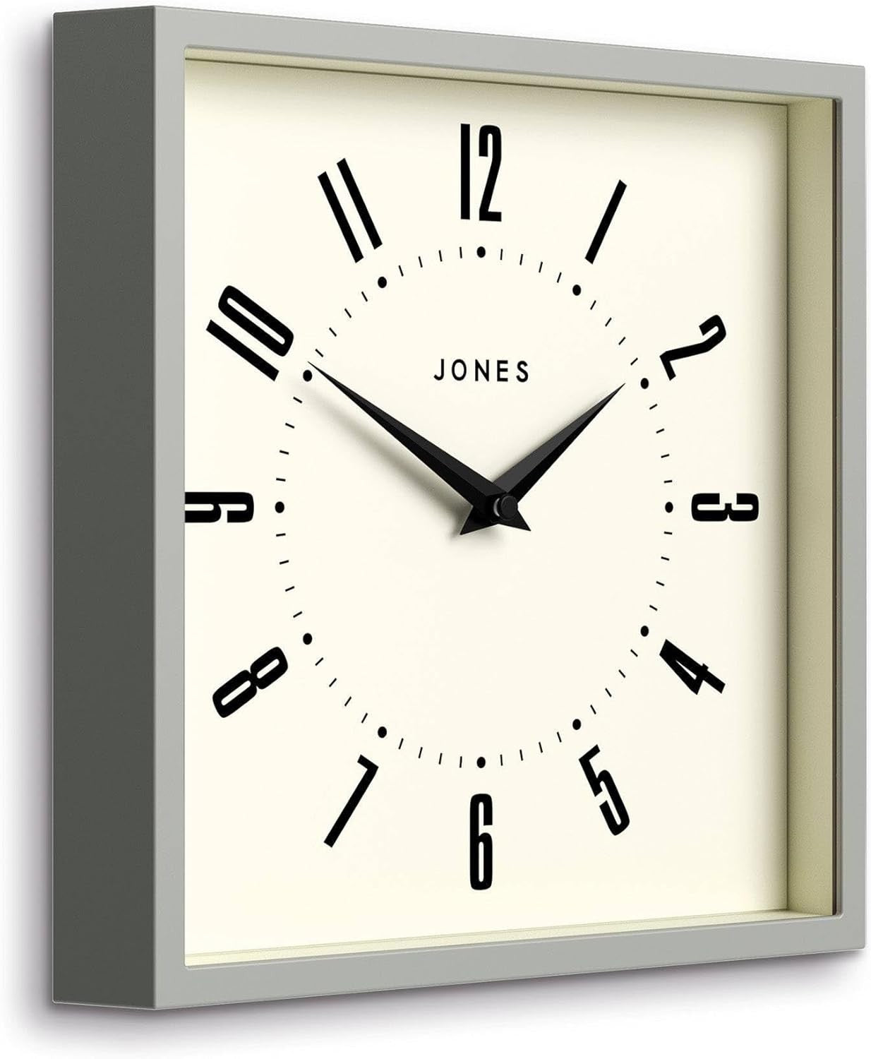 25cm Grey Square Wall Clock Retro Silent Quartz Easy Read Numbers Kitchen Office