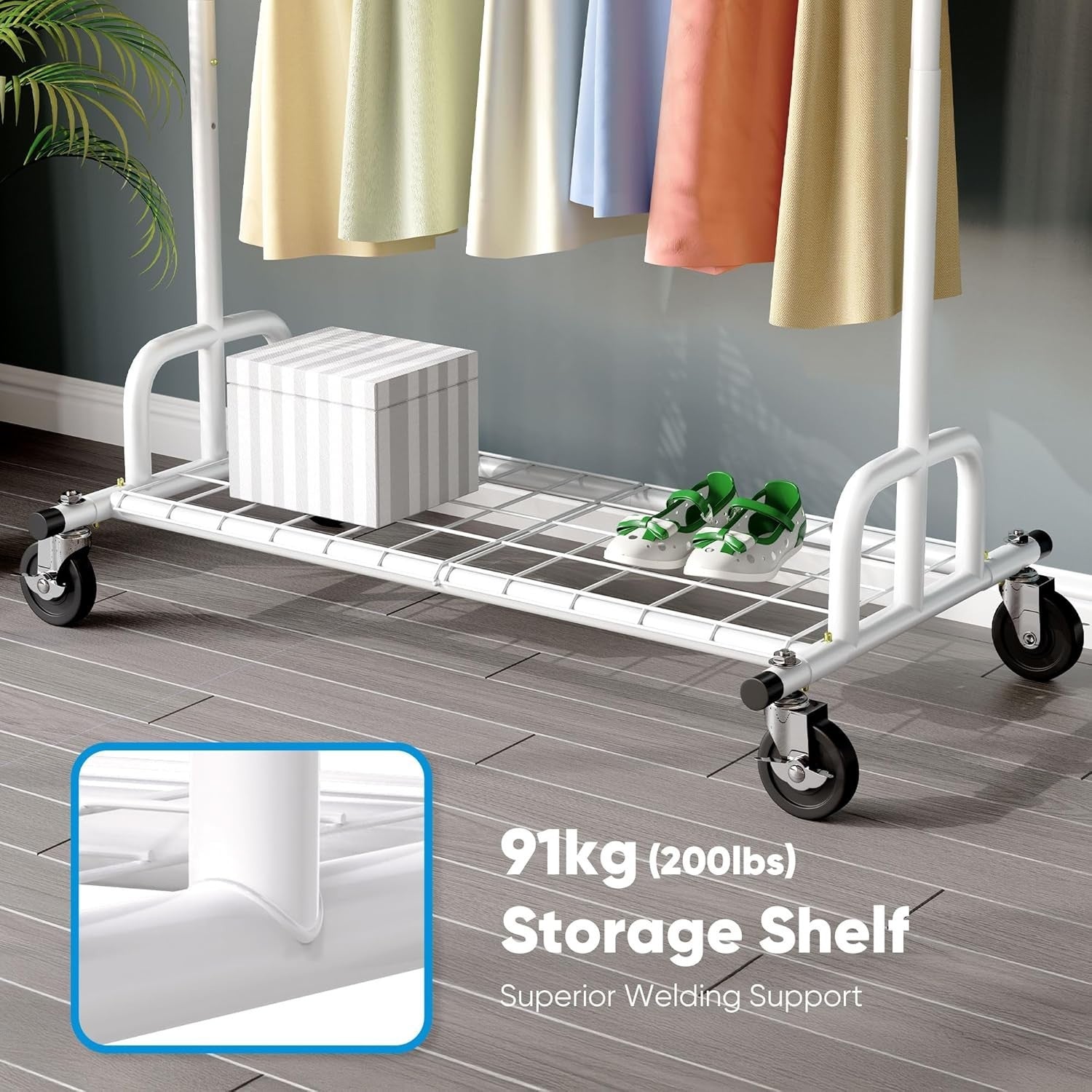 238KG Heavy Duty Extendable Clothes Rail with Wheels – White
