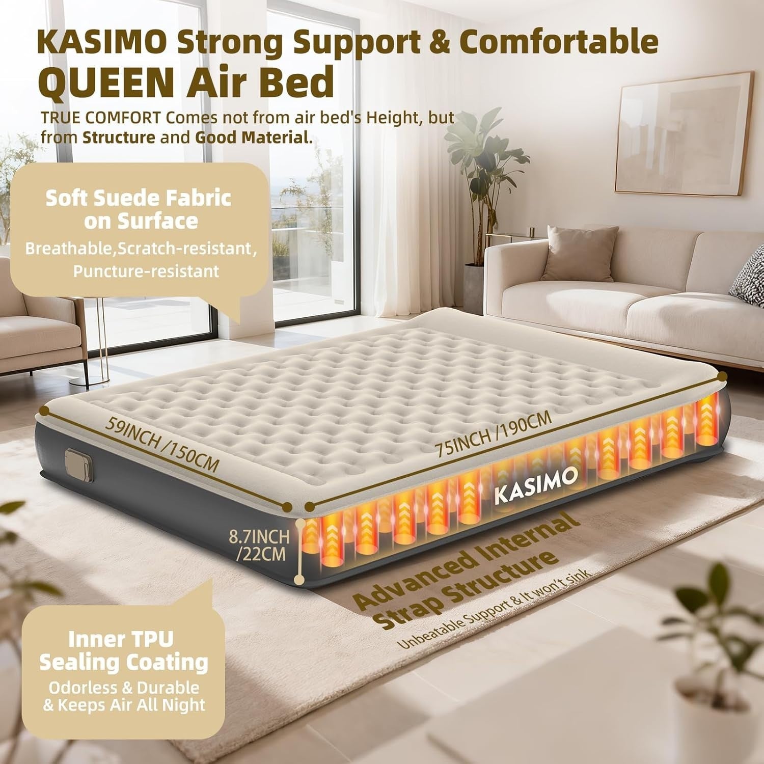 Double Inflatable Air Mattress with Built-In Battery Pump & Pillow – Portable