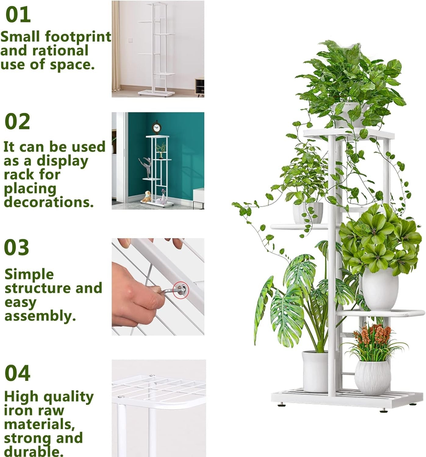 4 Tier White Metal Plant Stand Indoor Outdoor Flower Pot Display Rack