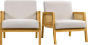 Set of 2 Linen Fabric Accent Armchairs Modern Indoor Chairs with Cane Sides