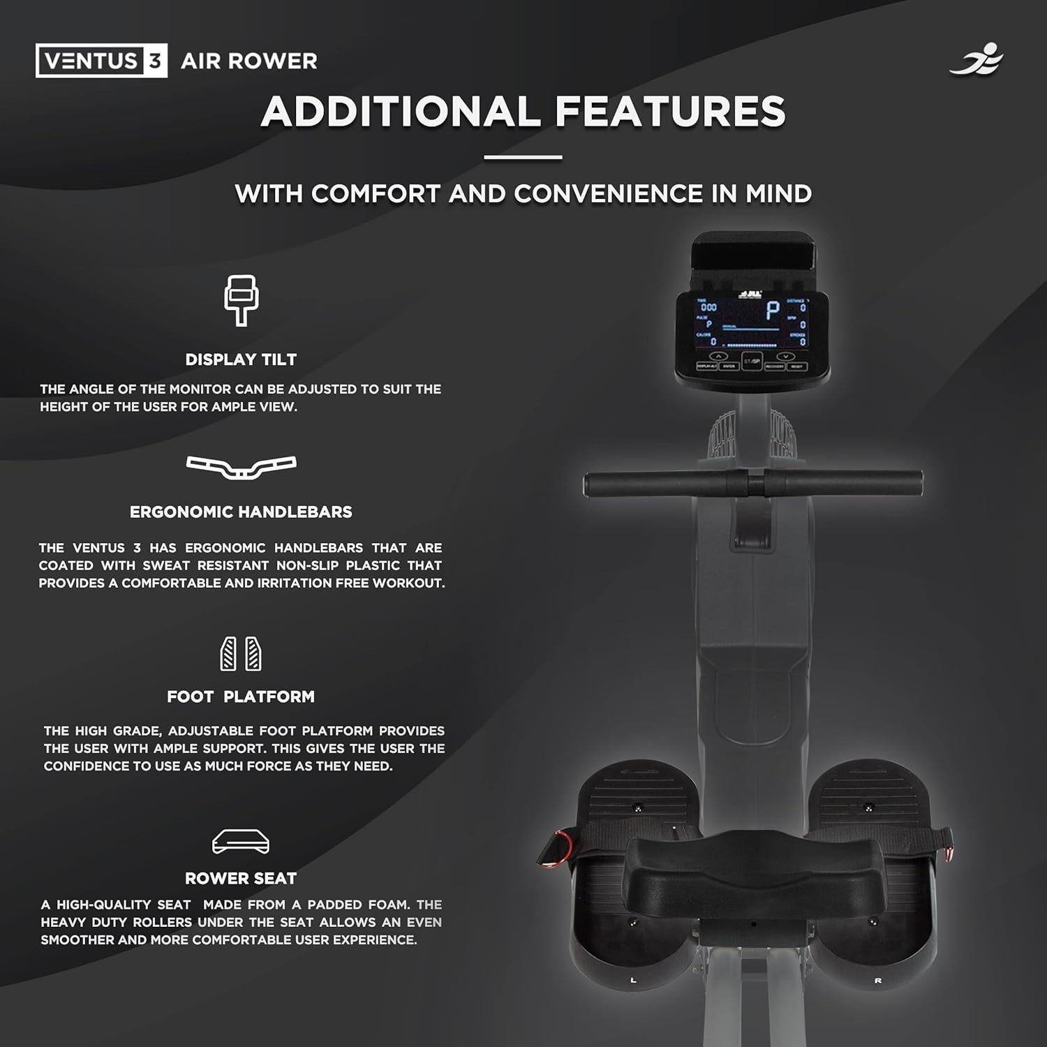 Air Rowing Machine 16-Level Electro-Magnetic Resistance LCD App Rower 120KG