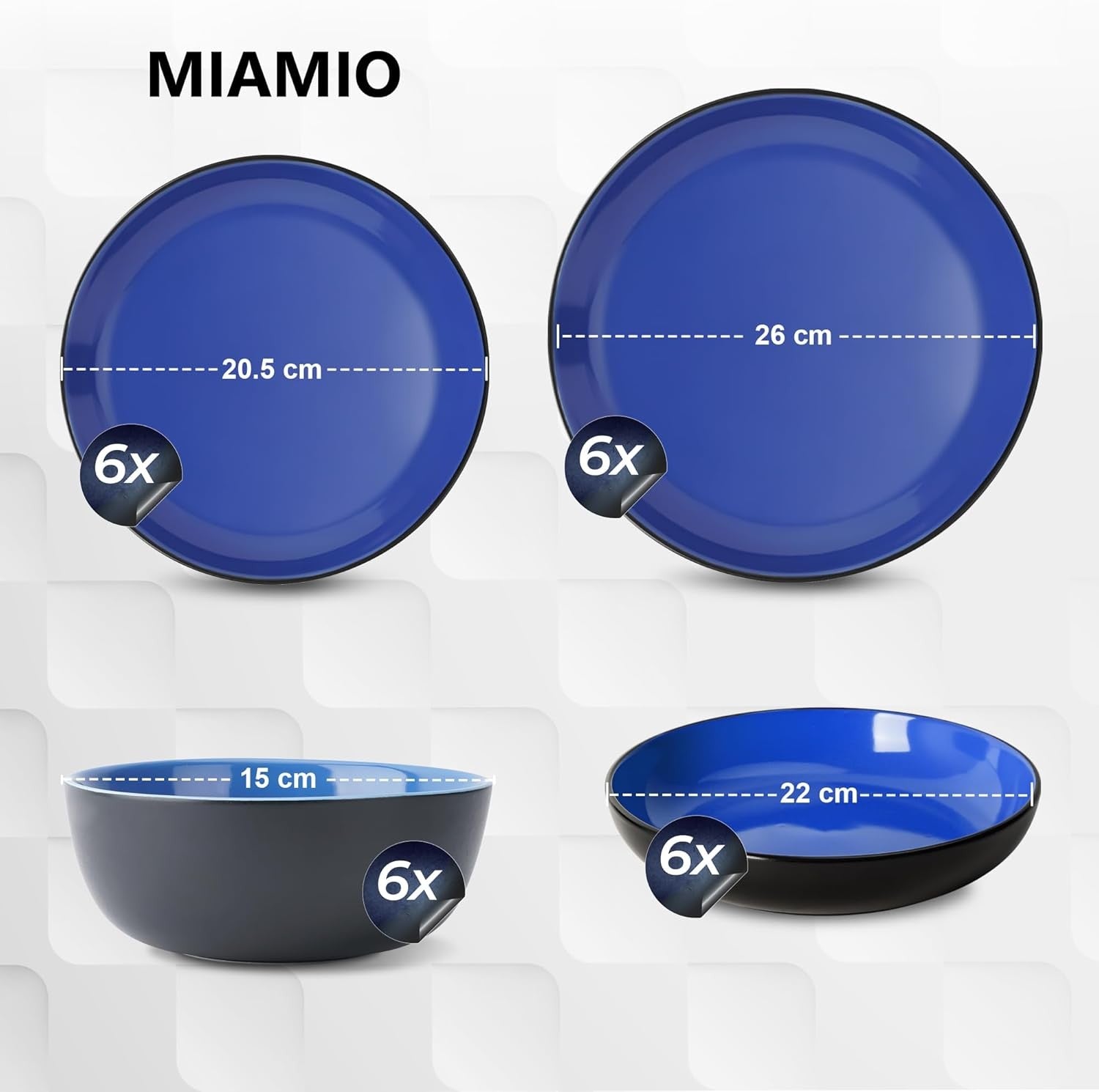 24pc Dinnerware Set Stoneware Plates Bowls Service for 6 Modern Blue