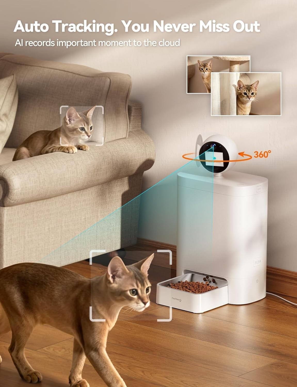 Smart Automatic Cat Feeder Camera 2K WiFi App Control 5.5L Food Dispenser