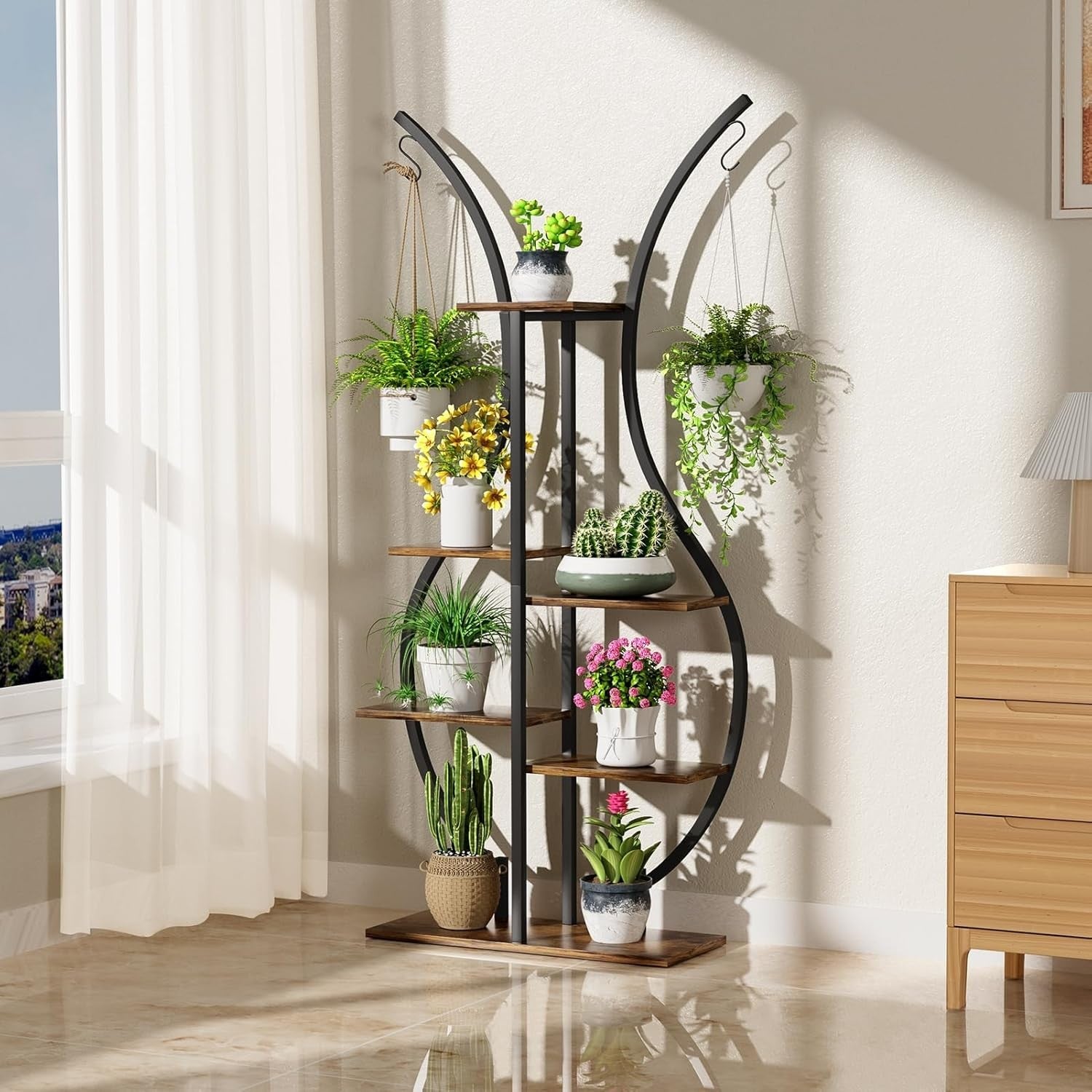 6 Tier Metal Plant Stand Vase Shape Tall Indoor Outdoor Corner Flower Shelf