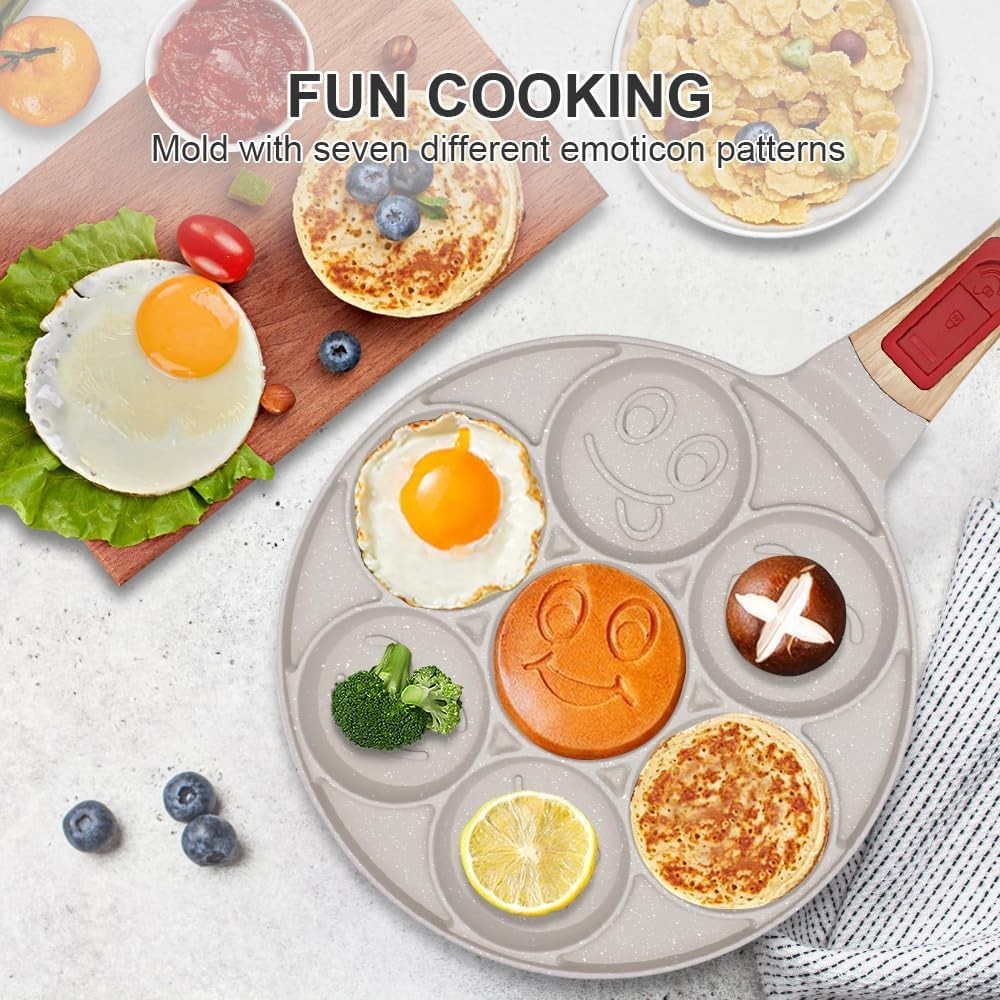 7-Hole Mini Pancake Pan Non-Stick Crepe Mold w/ Detachable Handle White