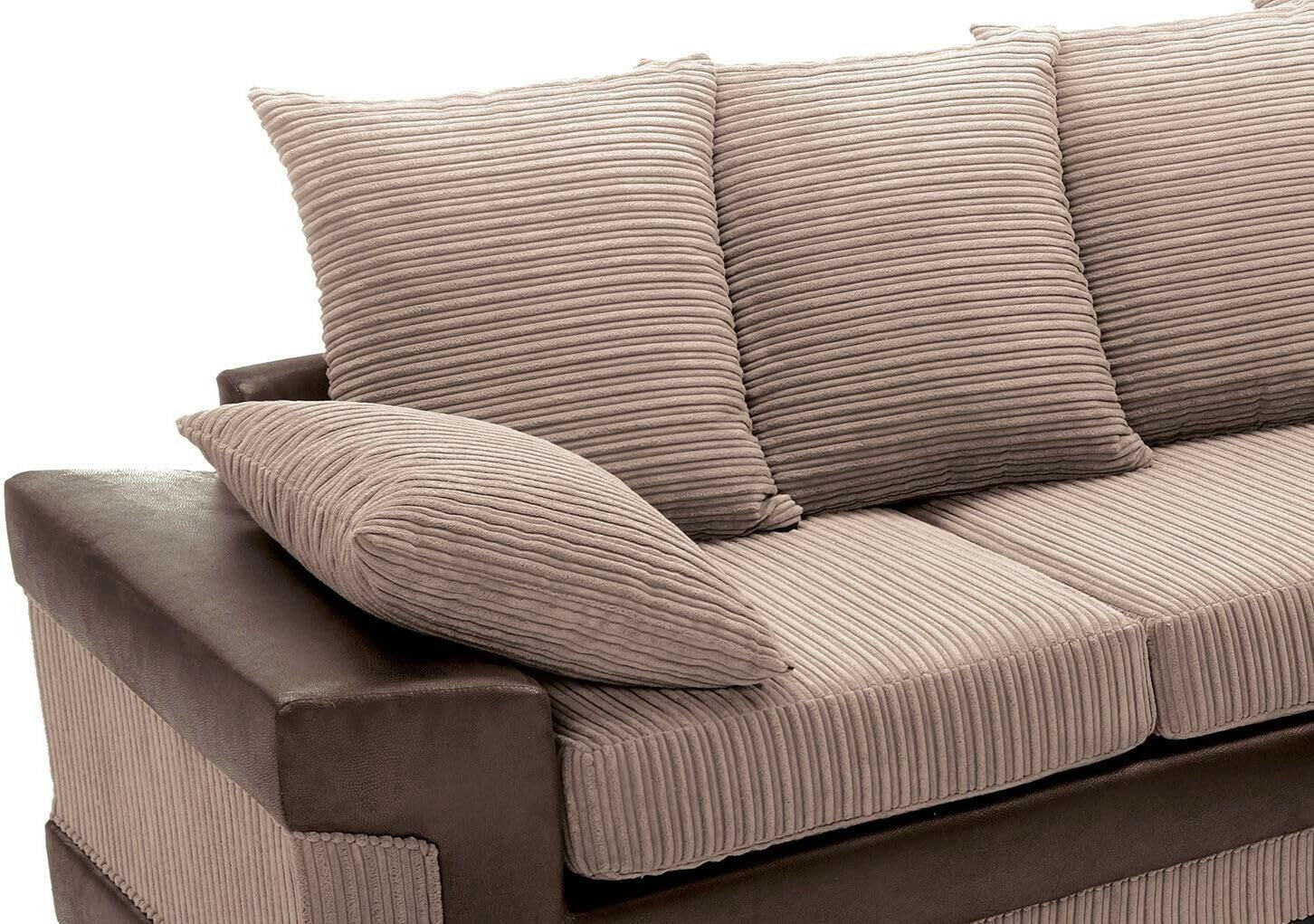 5 Seater Corner Sofa Brown & Beige Fabric Leather Right L Shape Couch