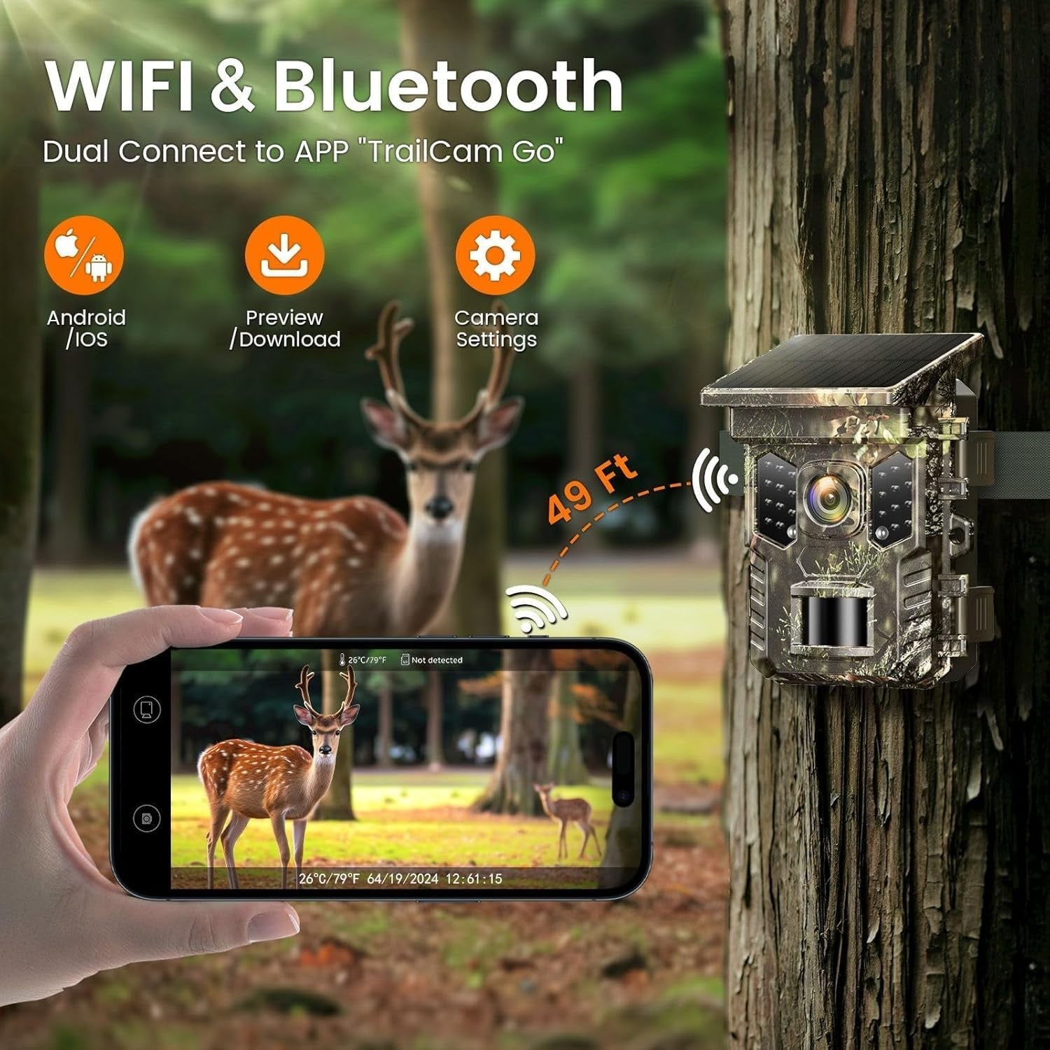 2 Pack 4K 64MP Solar Trail Camera WiFi Night Vision Waterproof