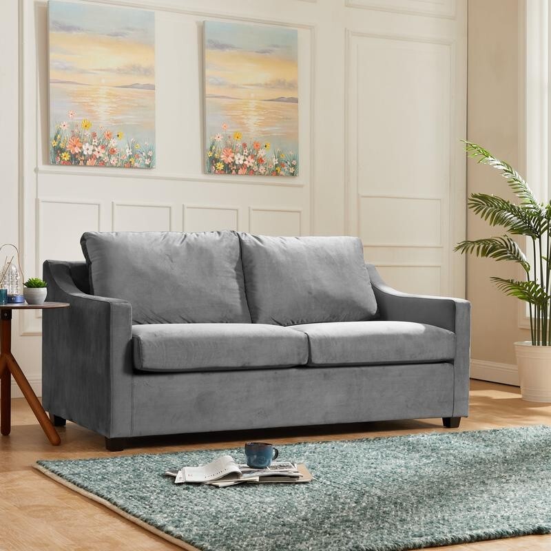 Grey Velvet Pull Out Sofa Bed with Mattress Small Double Guest Bed