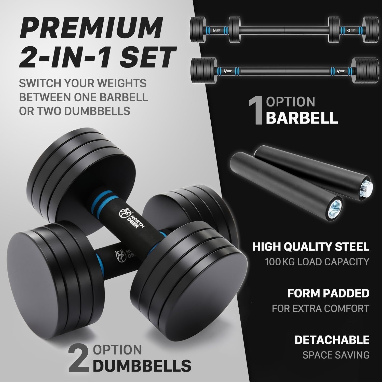 10kg Adjustable Dumbbells Pair Barbell Set Compact Home Gym Weights