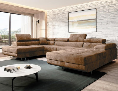 U Shape Corner Sofa Bed with Storage Beige Large Sleeping Function Modern