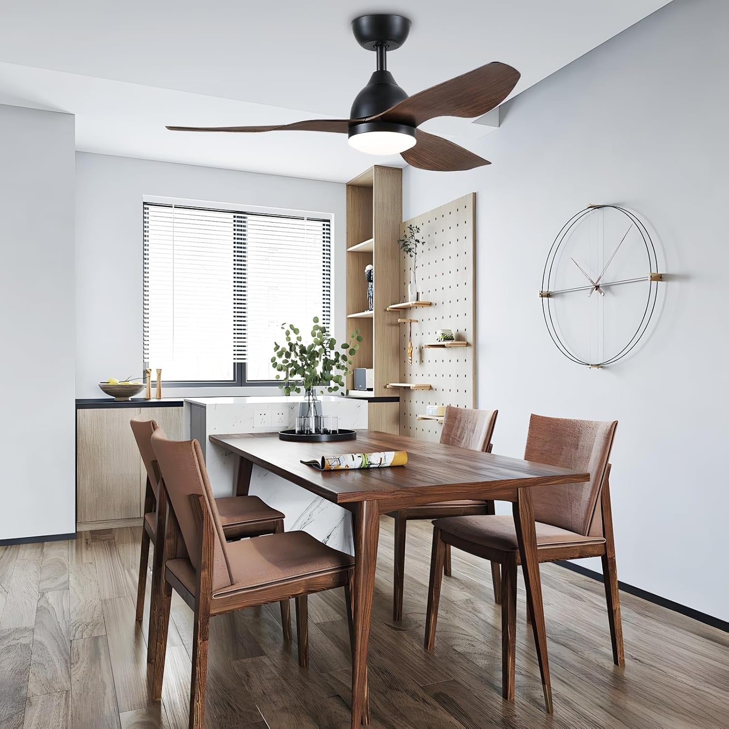 46" Black-Woody Ceiling Fan with Light, 6 Speeds, Remote & Timer, Quiet