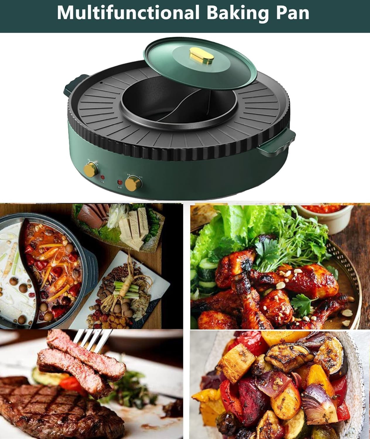 Korean BBQ Electric Grill With Hot Pot 2-in-1 Non-Stick Tabletop Cooker 1500W