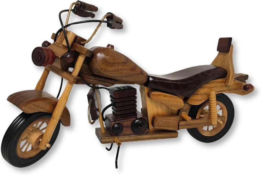 Vintage Wooden Motorcycle Model Desk Ornament Handmade Retro Classic Decor