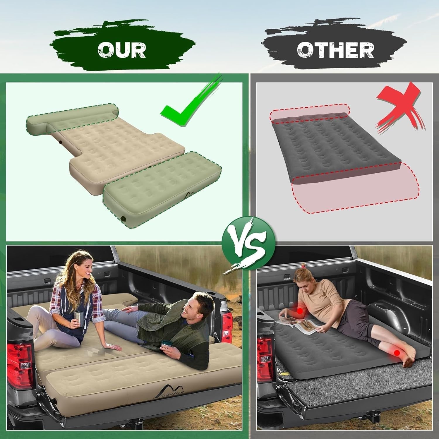 Truck Bed Air Mattress 5.5-5.8ft | Inflatable, Wireless Pump, Portable Camping