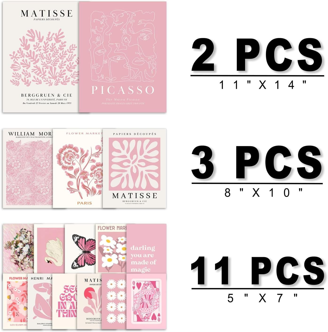 Pink Gallery Wall Art 16pc 11x14in Matisse Style Poster Set