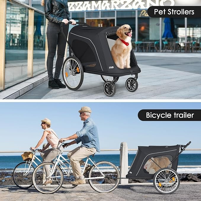 Heavy Duty 4 Wheel Dog Stroller Foldable Pet Pushchair for Large Dogs 100lb
