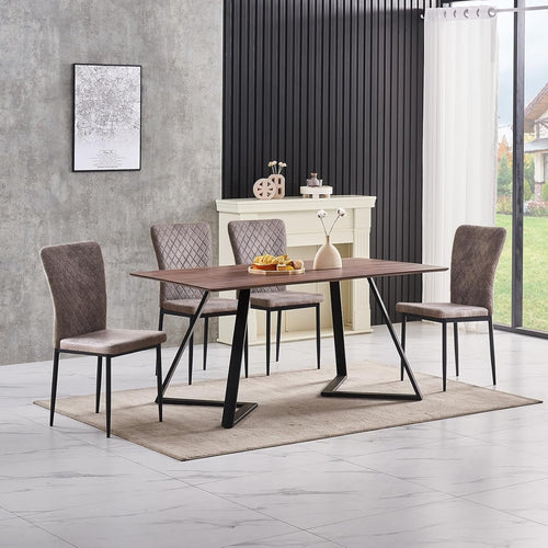 6 Seat Oak Dining Table Set Grey Suede Chairs Modern Home Kitchen 150cm