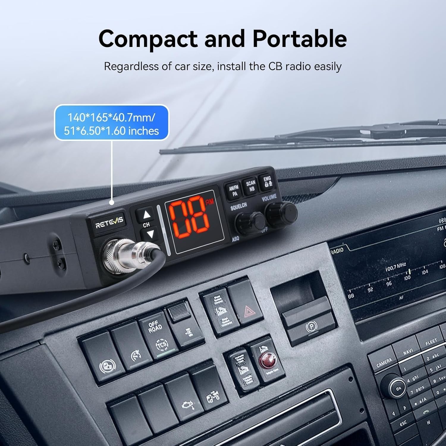 Portable 12/24V CB Radio Kit with Antenna, AM/FM, PA & VOX