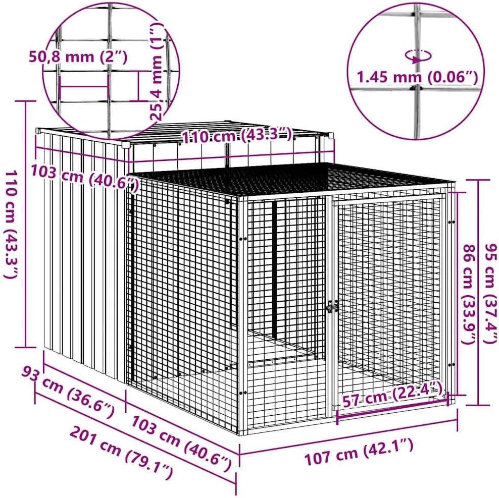 Galvanised Steel Chicken Coop Run 110x201x110cm Roofed Cage