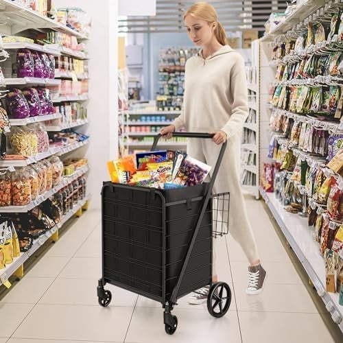 126L Foldable Shopping Trolley Cart – Heavy-Duty Metal, Waterproof, Black