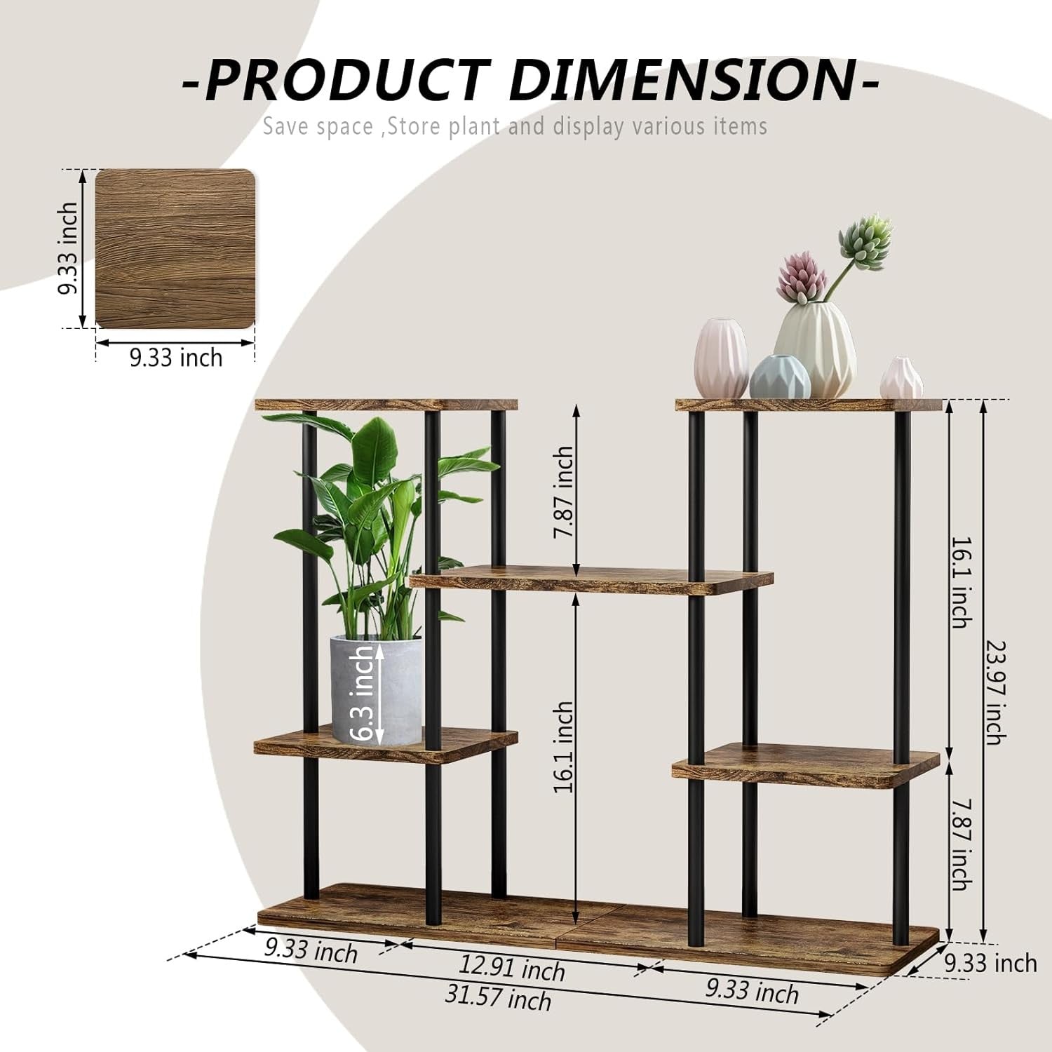 6 Tier Metal Wood Plant Stand Indoor Outdoor Corner Flower Pot Shelf Rack