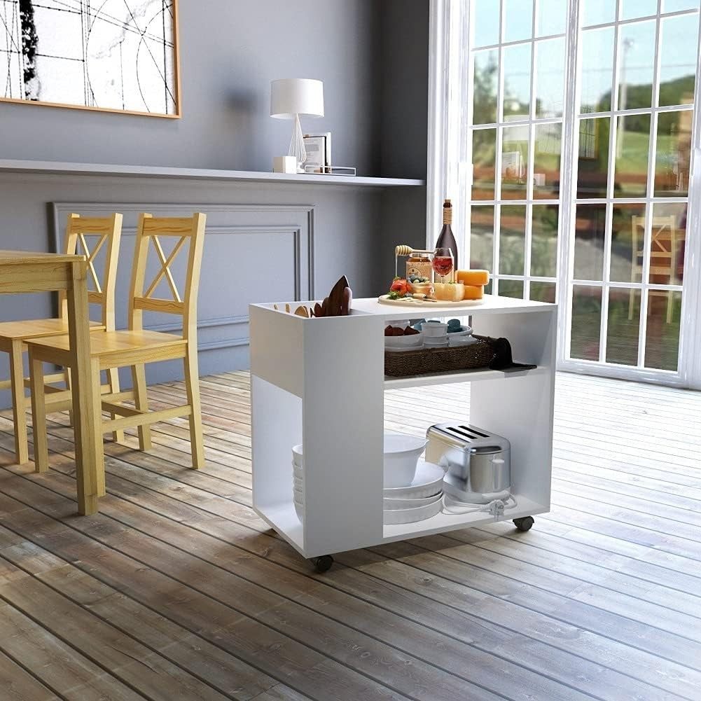 Rolling Lateral File Cabinet Open Shelf Mobile Printer Stand White