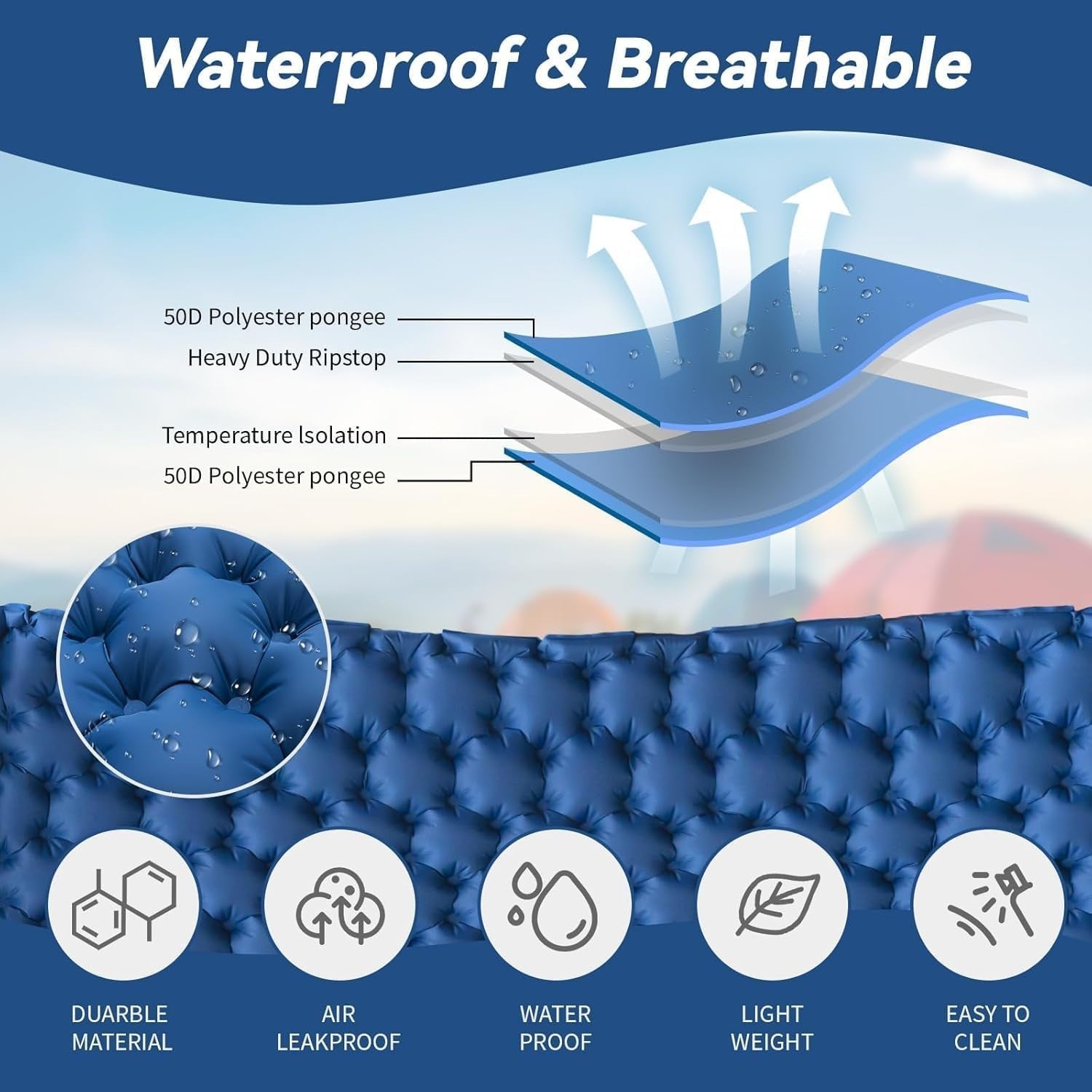 Ultralight Inflatable Camping Sleeping Pad with Built-in Foot Pump | Waterproof