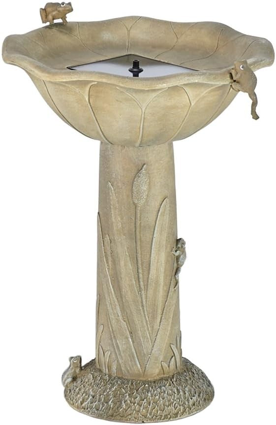 Solar Bird Bath Fountain – Olive Green Garden Water Feature Outdoor Decor