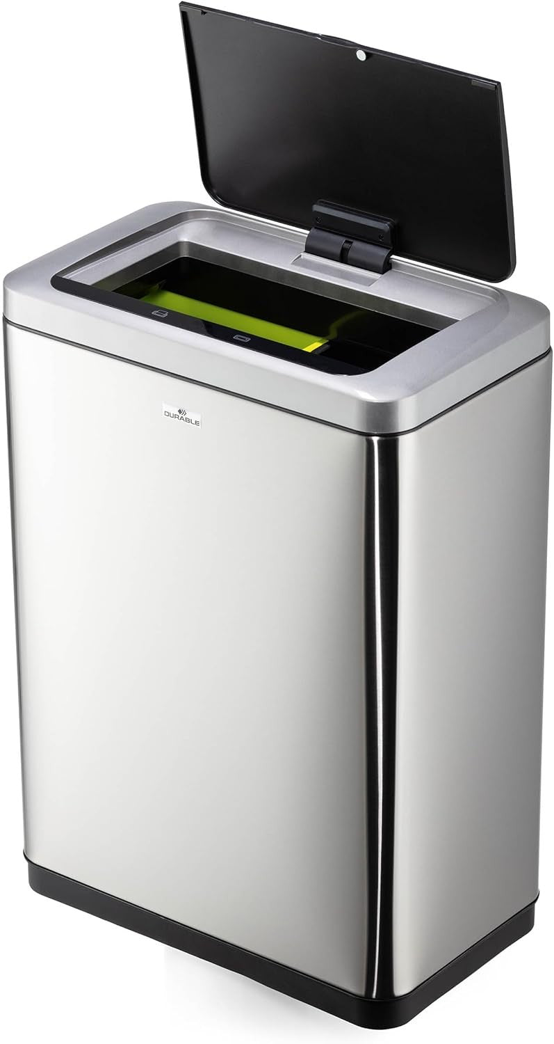 Touchless Sensor Waste Bin 40L Dual Compartment Recycling Silver