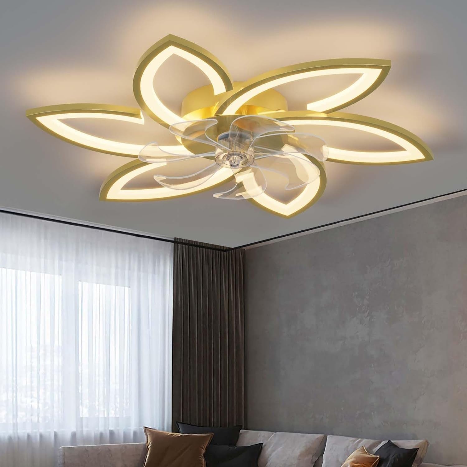 78CM Ceiling Fan with Light, 6-Speed, Remote, Silent DC, Gold, LED