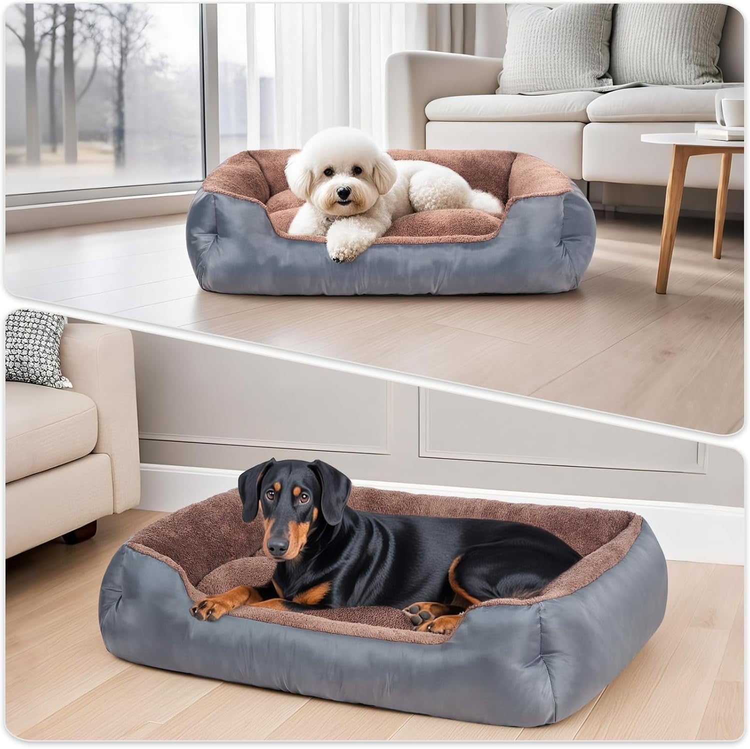 XXL Dog Bed 100x80cm Washable Calming Bolster Grey