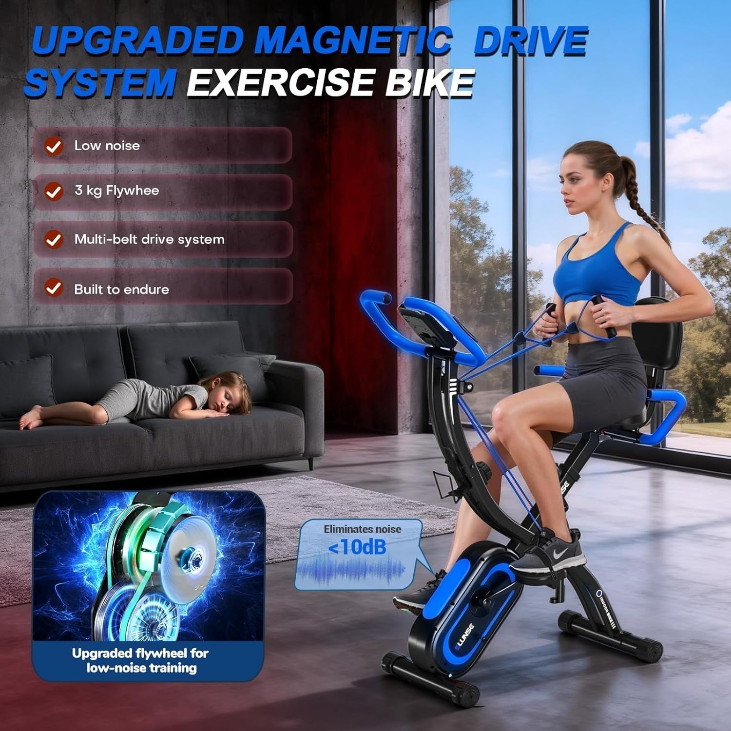 SLUNSE 5-in-1 Folding Exercise Bike, 16-Level Magnetic Resistance, 350lbs