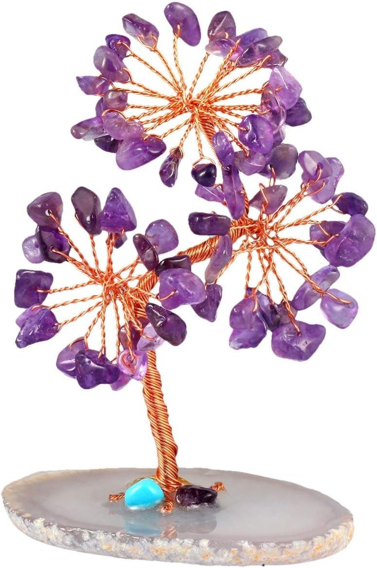 Amethyst Crystal Money Tree Ornament Healing Gemstone Decor Agate Base Gift
