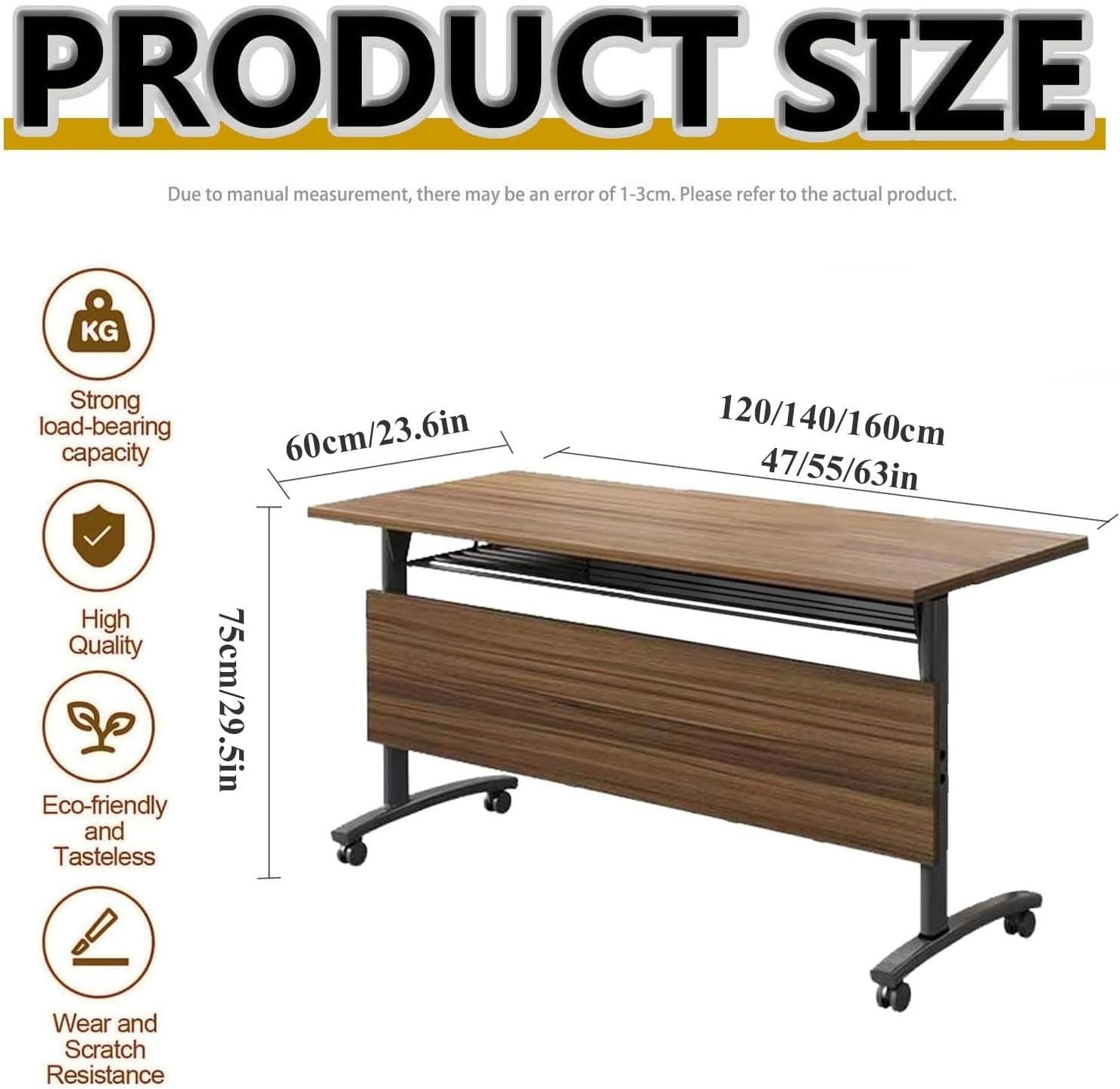 Mobile Folding Conference Table – Flip-Top Desk w/ Locking Wheels for Training