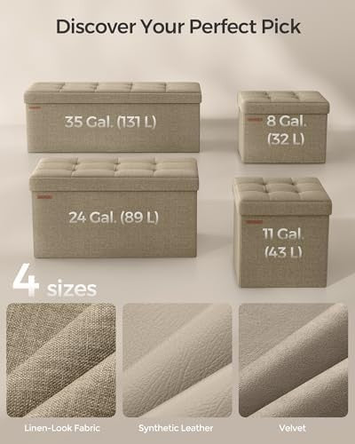 Camel Brown Folding Ottoman Bench 76cm Storage Seat Linen Footstool 89L Box