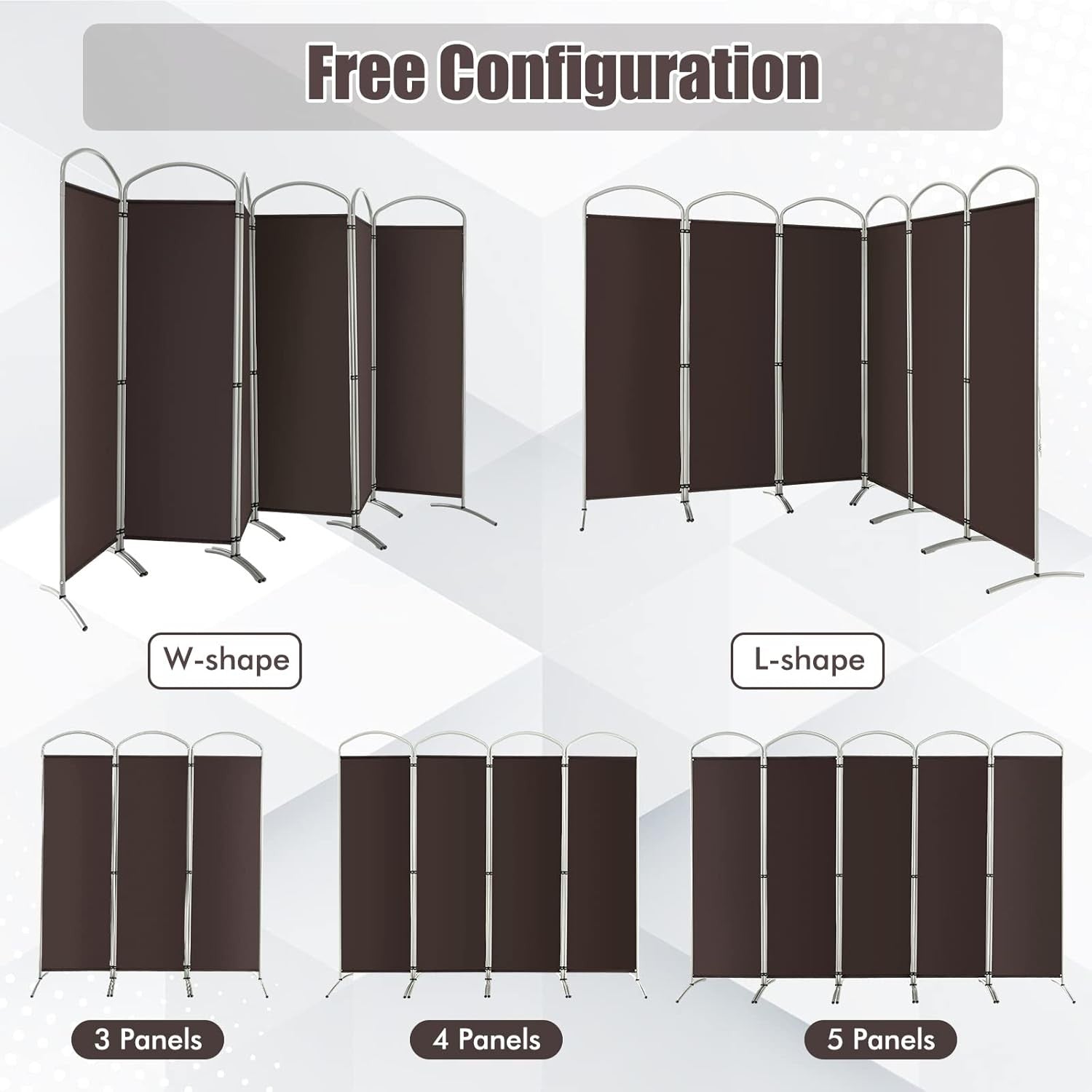 6 Panel Coffee Folding Room Divider Privacy Screen for Bedroom Office 188cm High