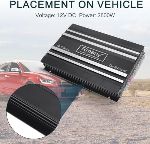12V 4-Channel Car Amplifier 2800W Stereo Audio High-Power Black