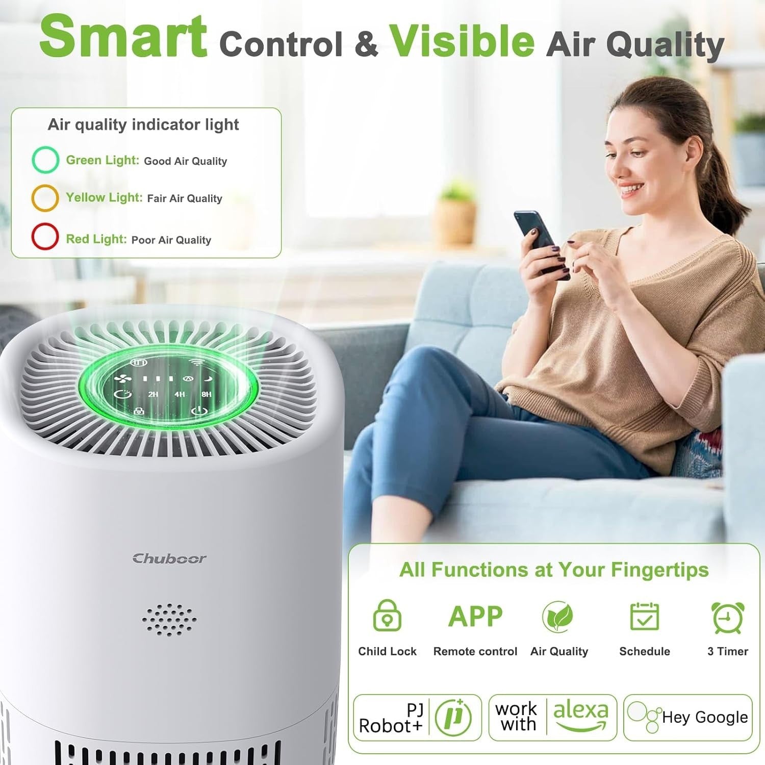 Smart HEPA Air Purifier 45m² CADR 250 Quiet Sleep Alexa App