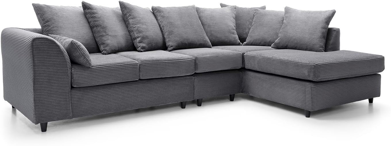 Luxury Jumbo 5-Seater L-Shape Sofa Grey Scatter Back Cushions Armrest